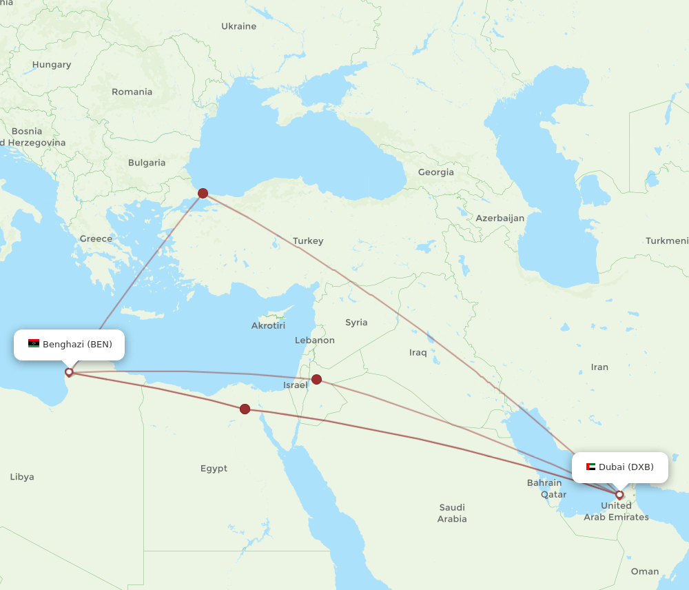 DXB to BEN flights and routes map