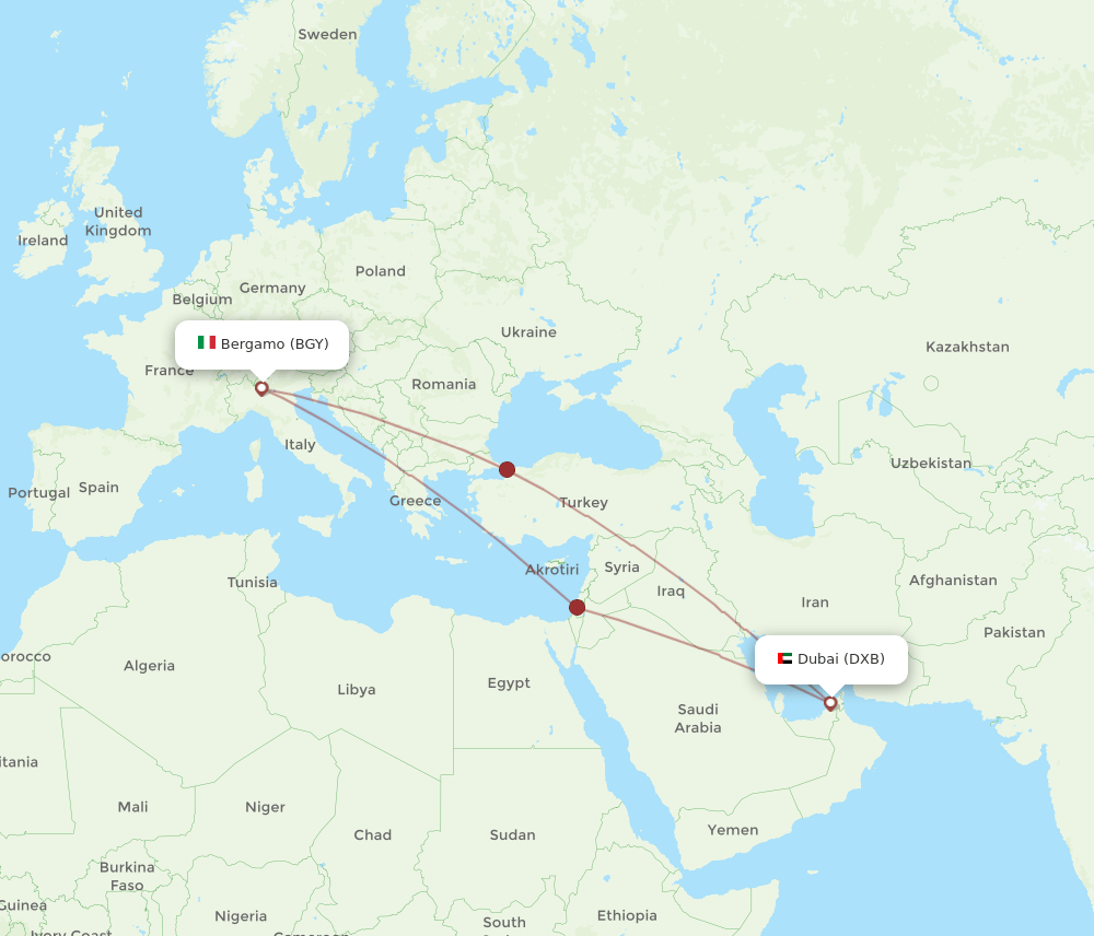 DXB-BGY flight routes