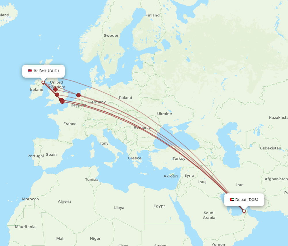 DXB-BHD flight routes