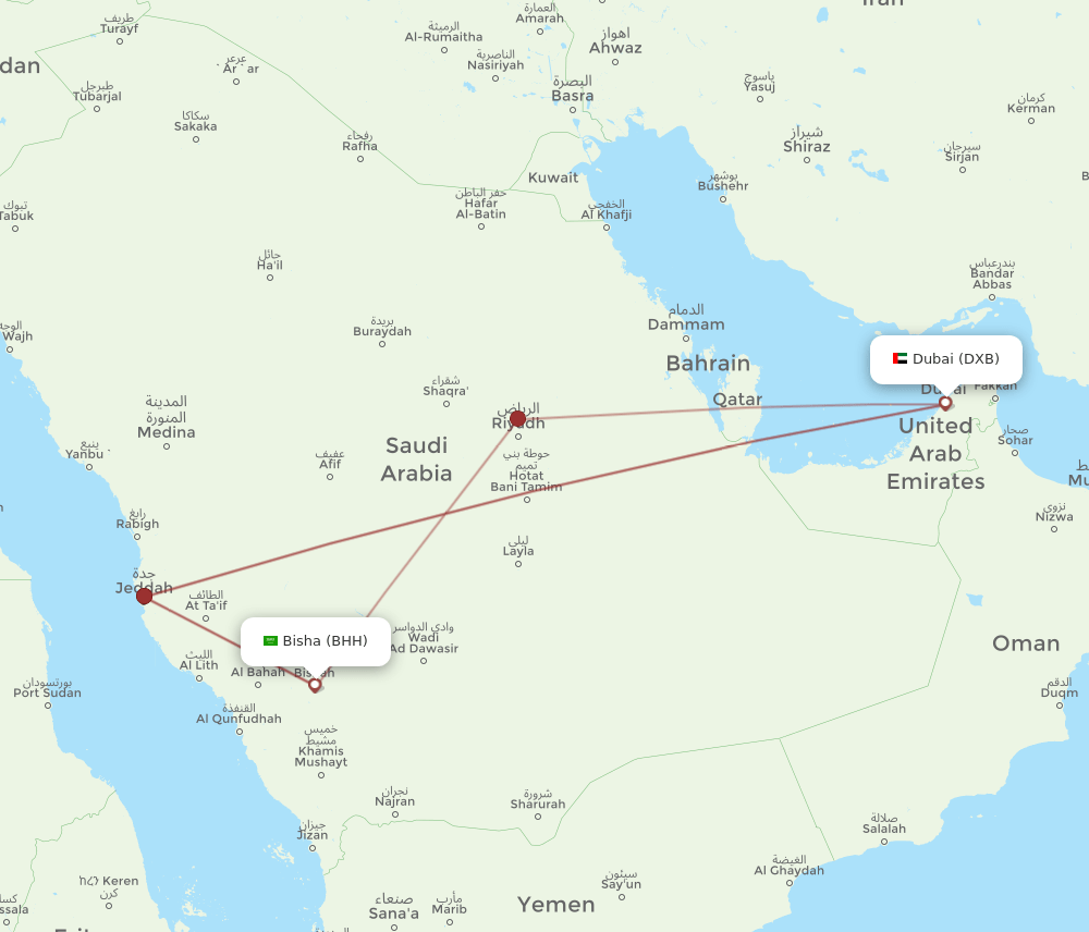 DXB-BHH flight routes