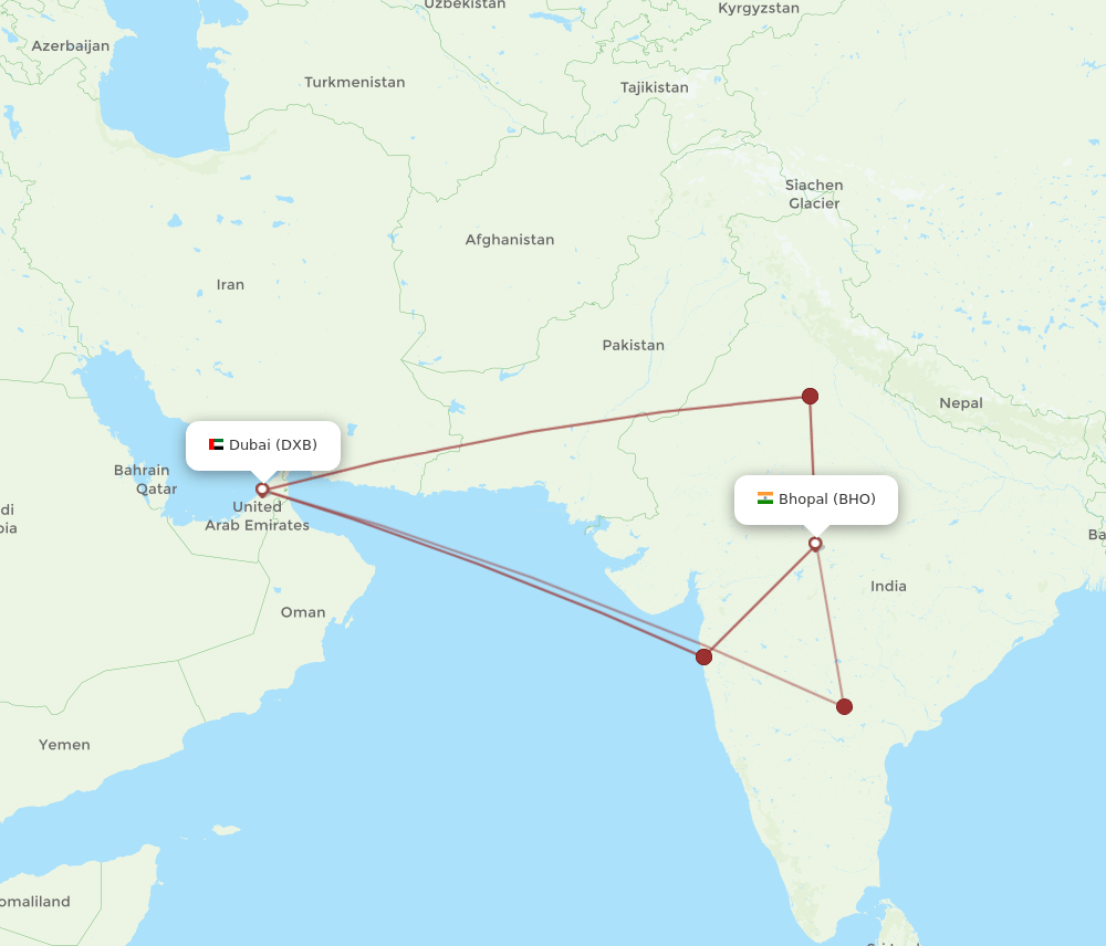 DXB-BHO flight routes