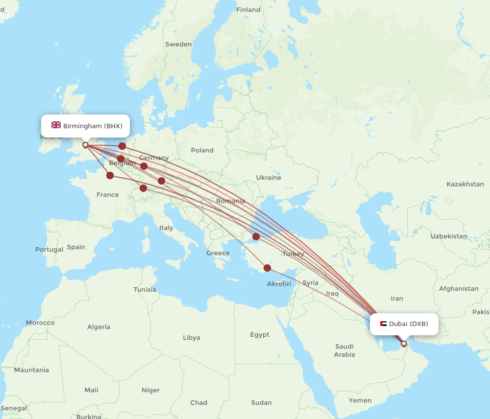 DXB-BHX flight routes