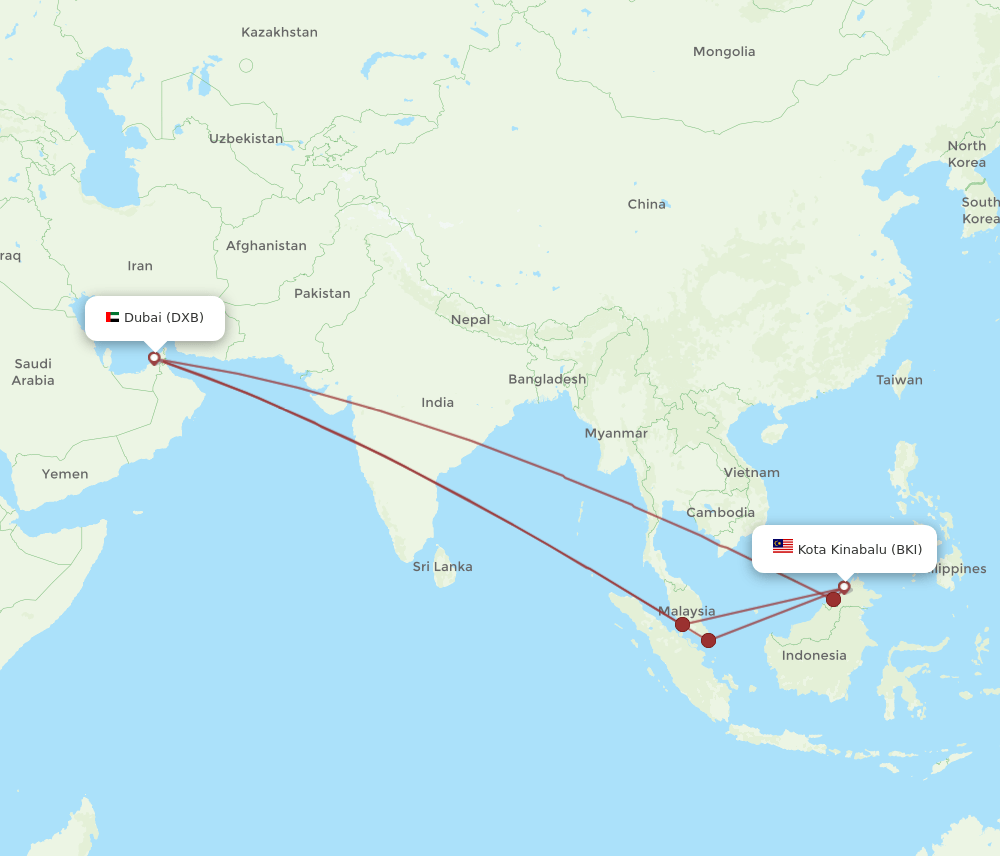 DXB-BKI flight routes