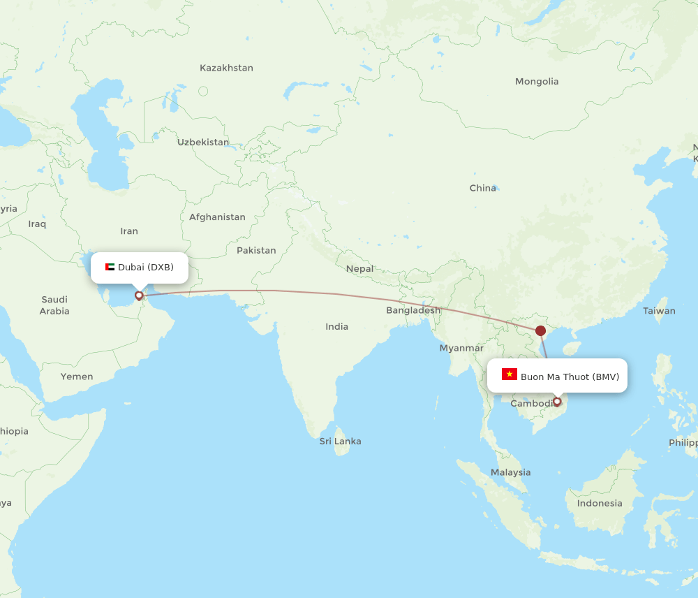 DXB-BMV flight routes