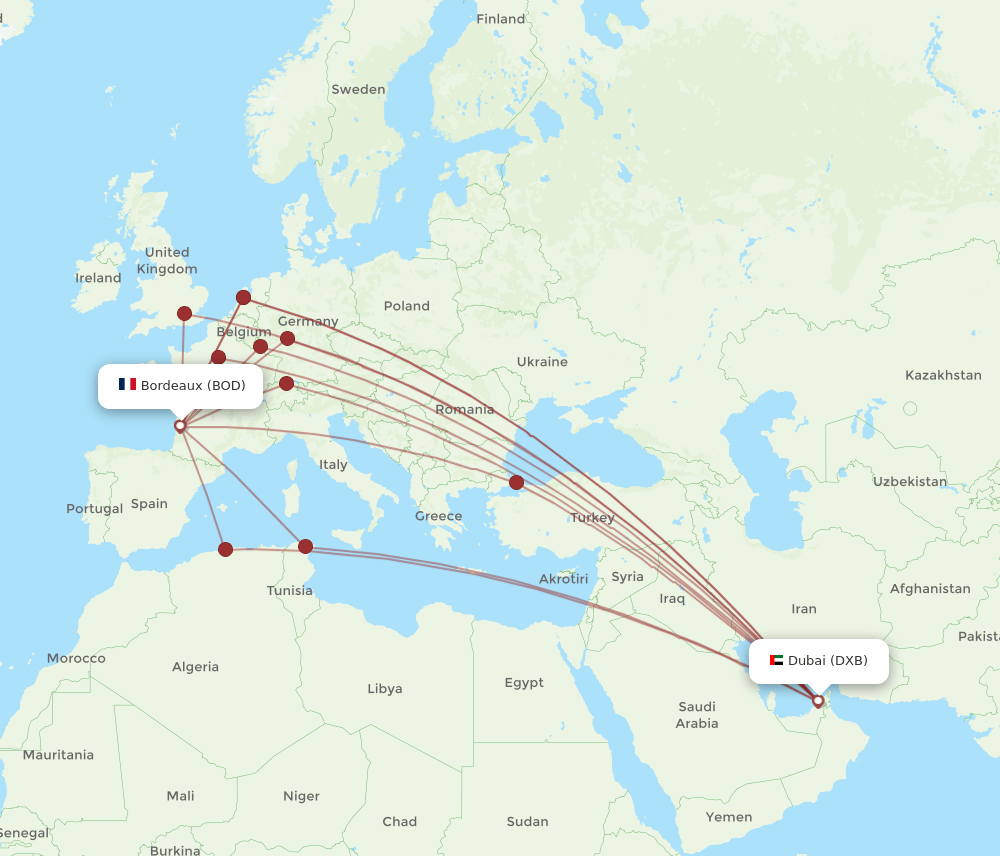 DXB-BOD flight routes