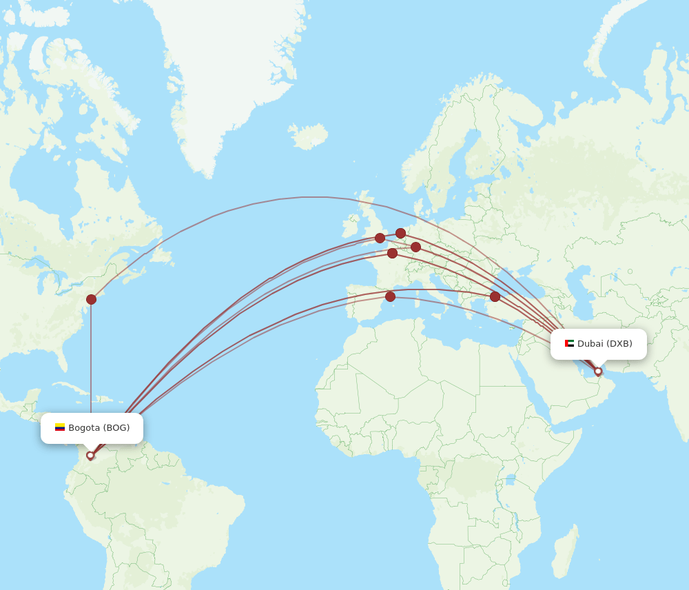 DXB-BOG flight routes