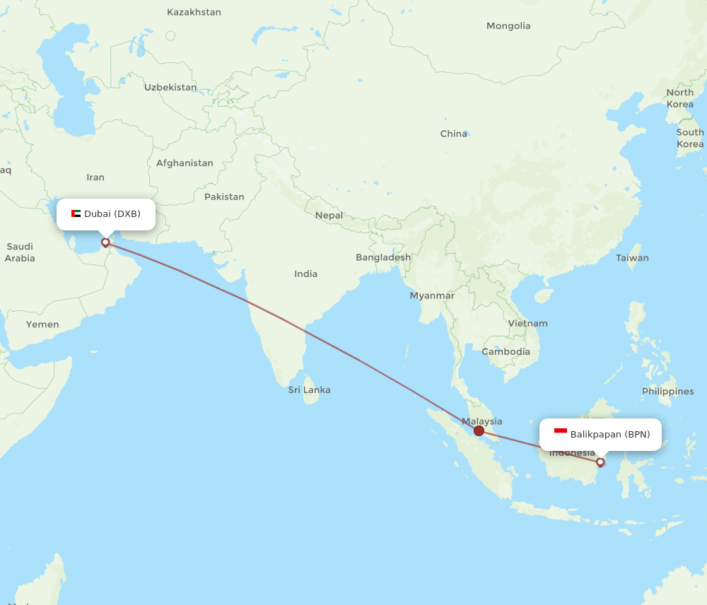 DXB-BPN flight routes