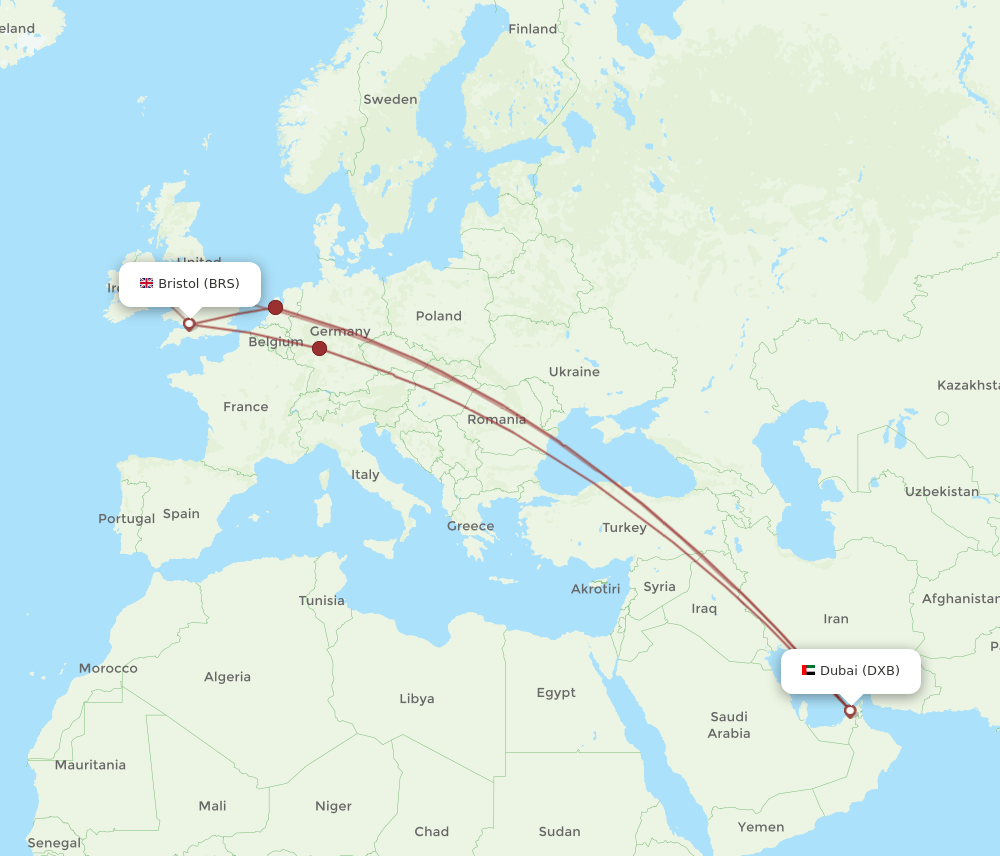 DXB-BRS flight routes