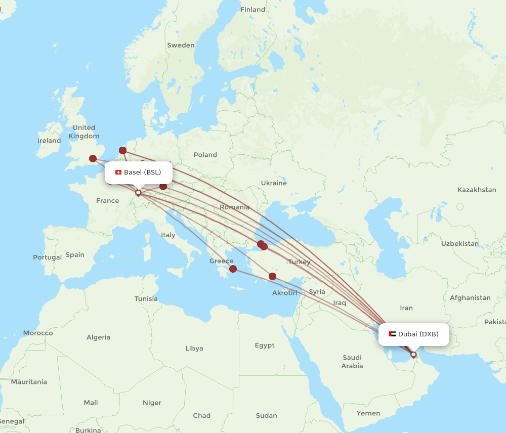 DXB-BSL flight routes