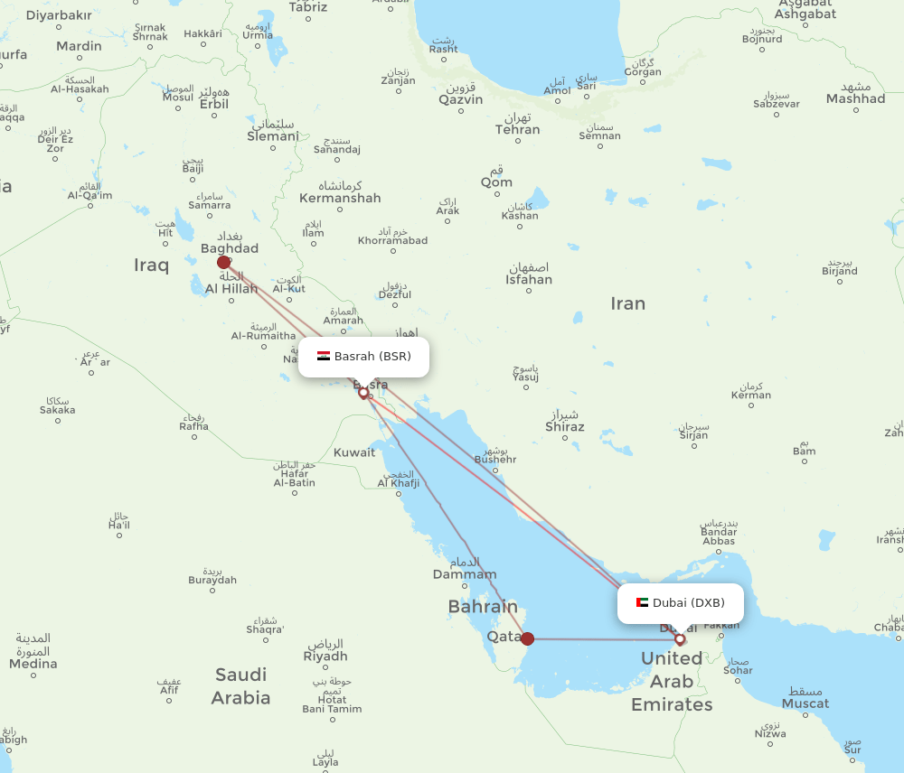 DXB-BSR flight routes