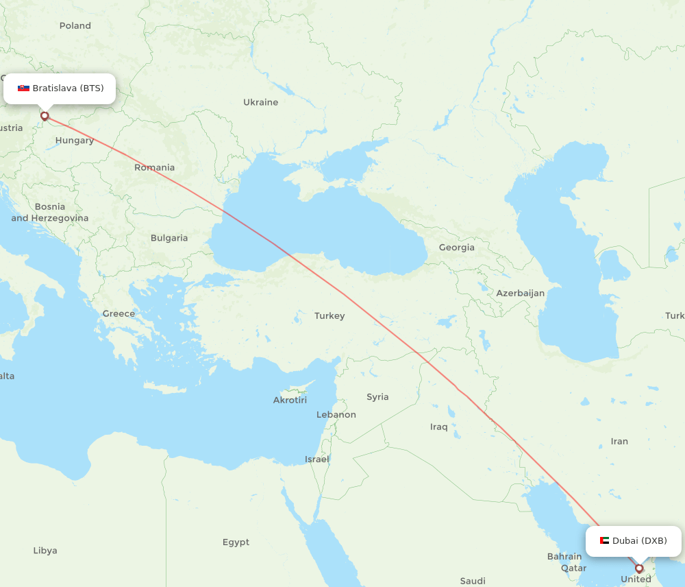 DXB-BTS flight routes