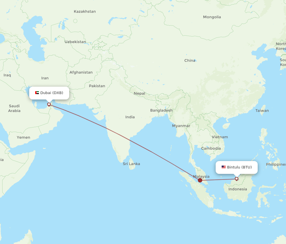 DXB to BTU flights and routes map