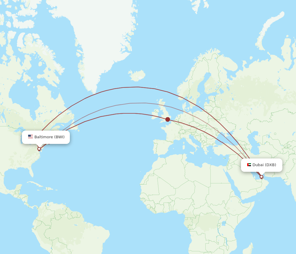 DXB-BWI flight routes