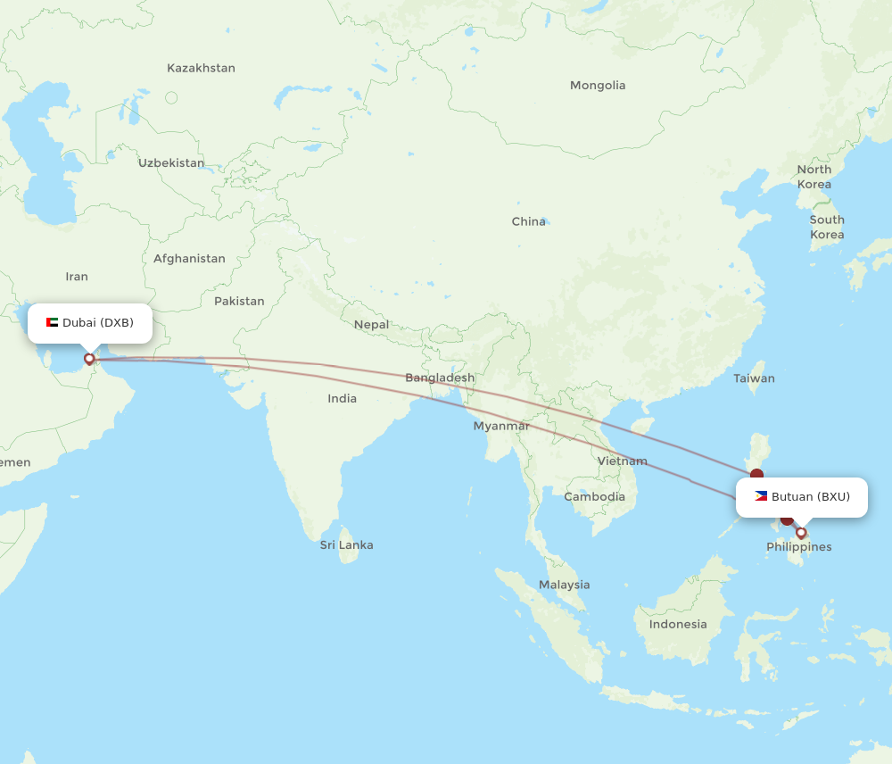 DXB to BXU flights and routes map