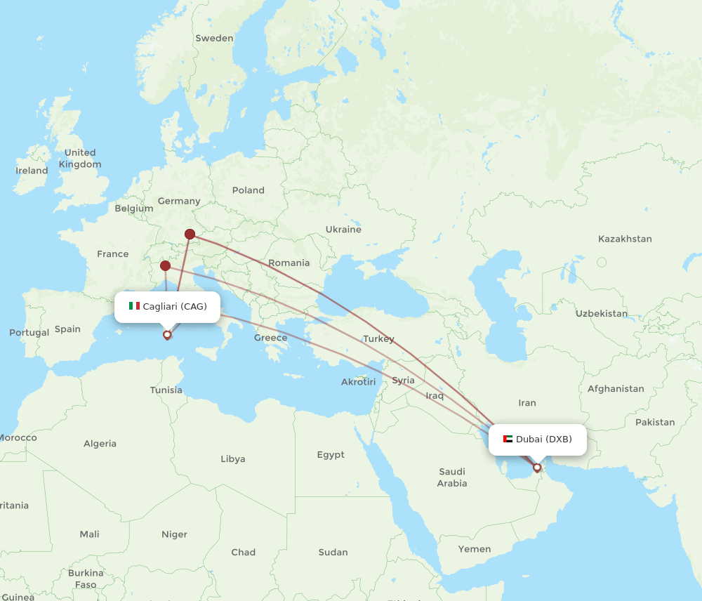 DXB-CAG flight routes