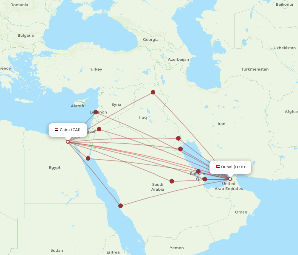 DXB to CAI flights and routes map