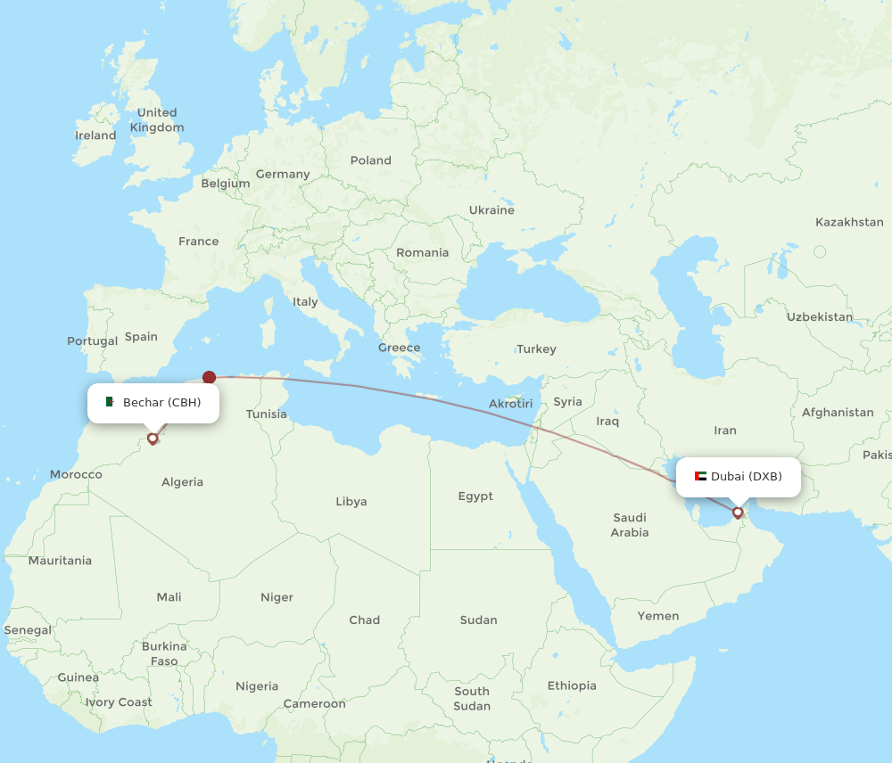 DXB-CBH flight routes