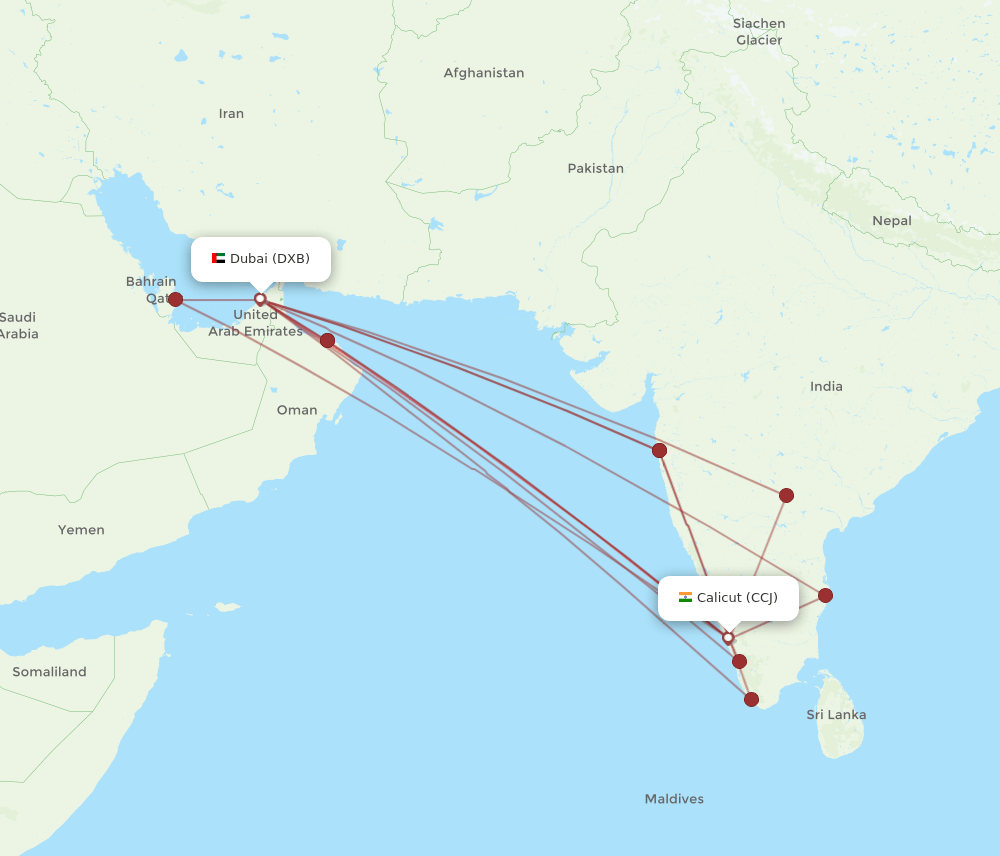 DXB-CCJ flight routes