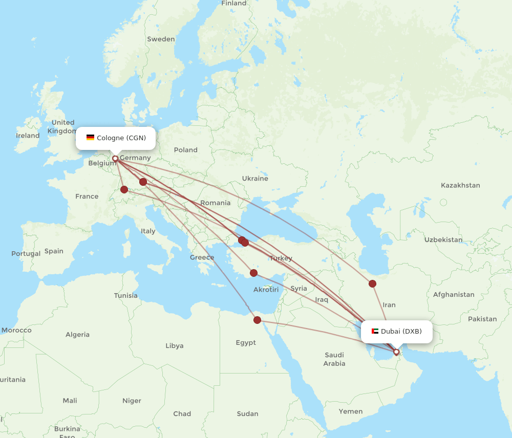 DXB-CGN flight routes