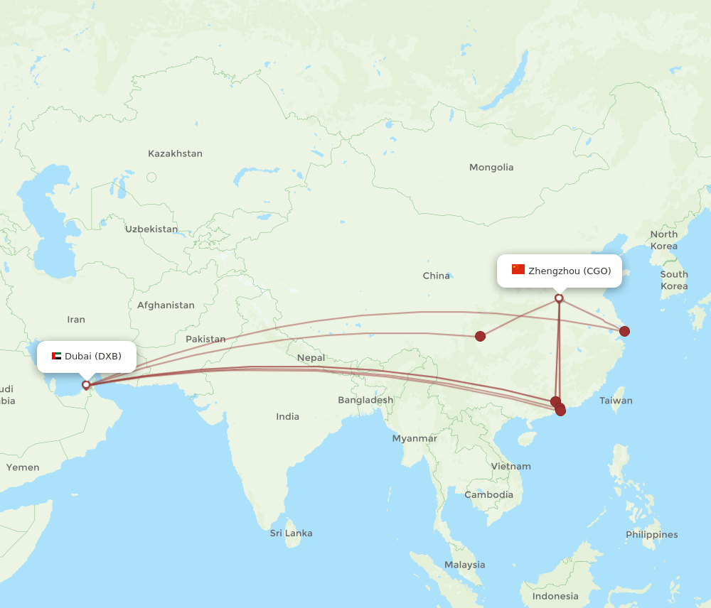 DXB-CGO flight routes