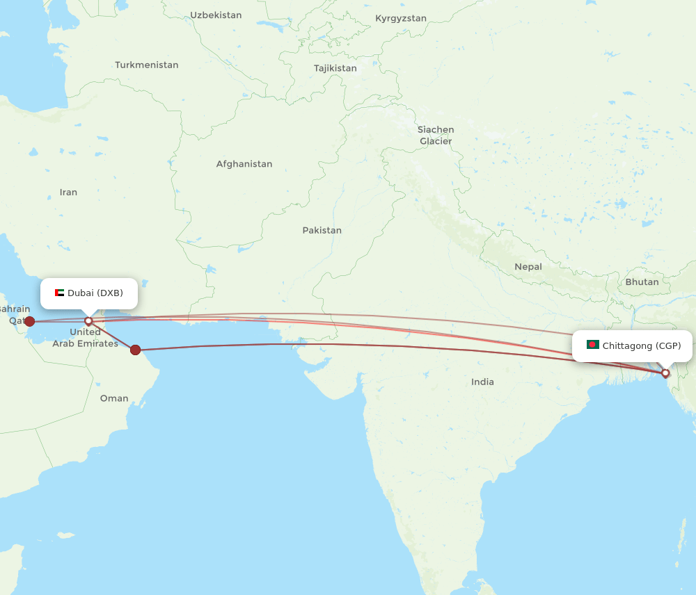 DXB to CGP flights and routes map