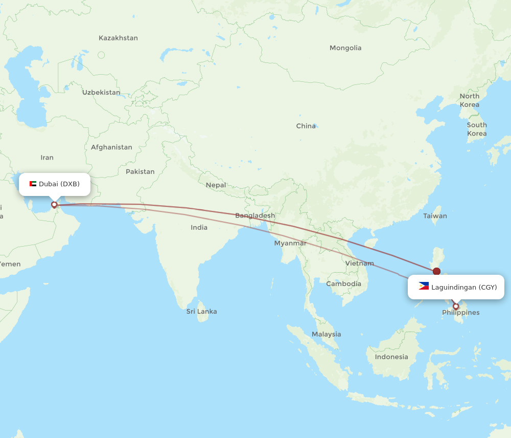 DXB to CGY flights and routes map