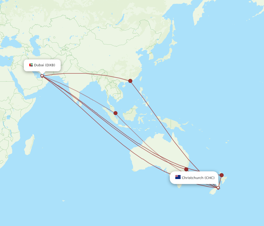 DXB-CHC flight routes