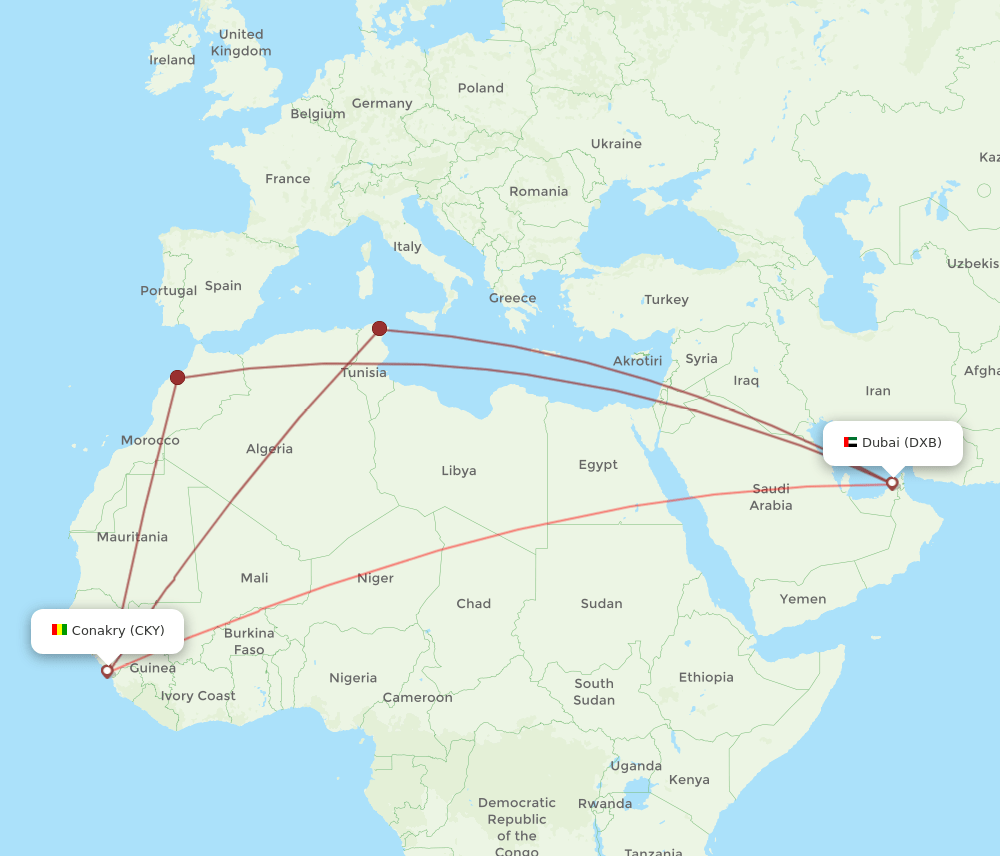 DXB-CKY flight routes