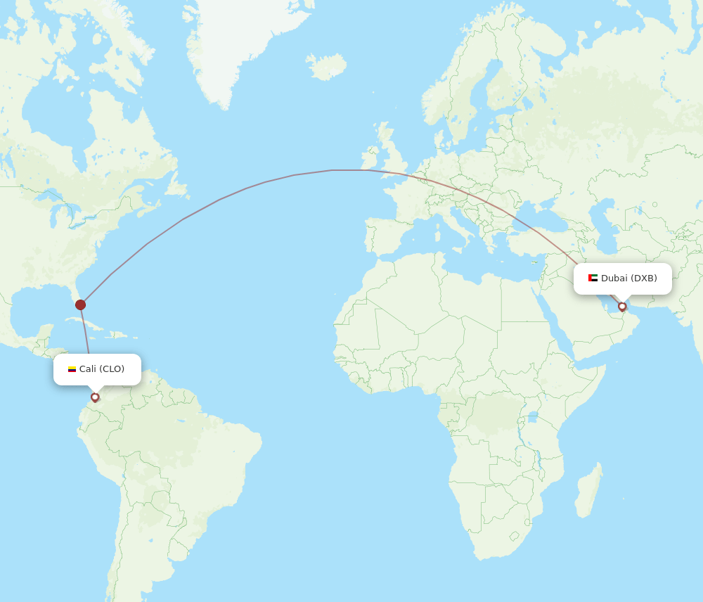 DXB to CLO flights and routes map