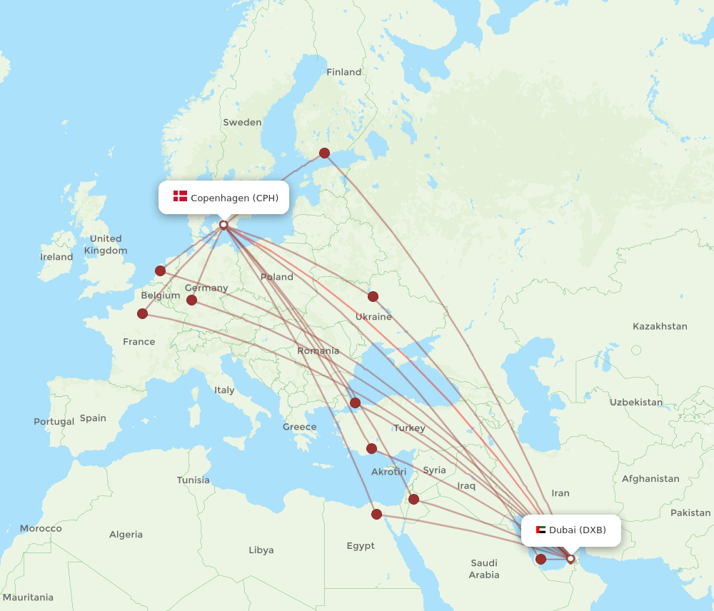 DXB-CPH flight routes
