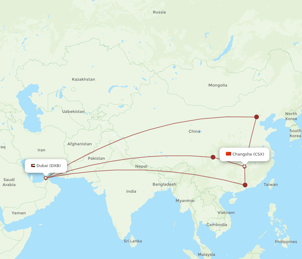 DXB-CSX flight routes