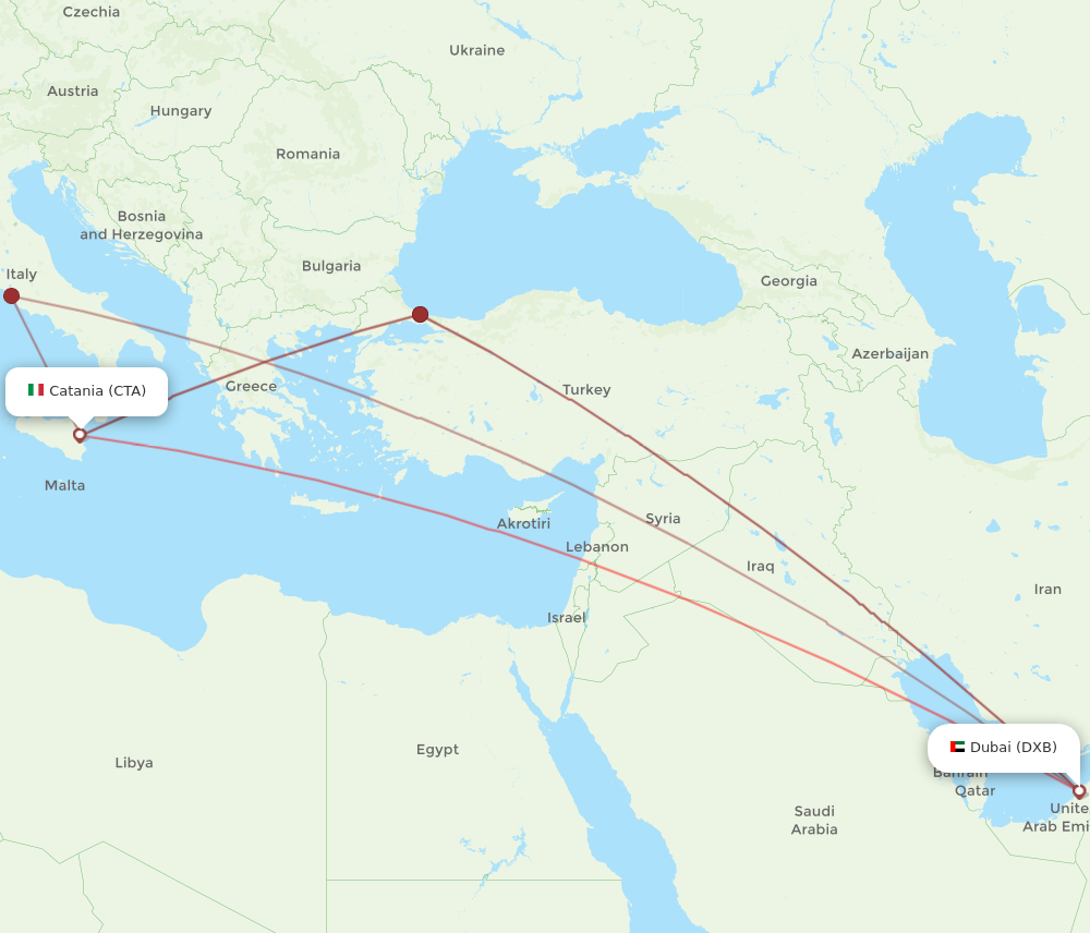 DXB to CTA flights and routes map