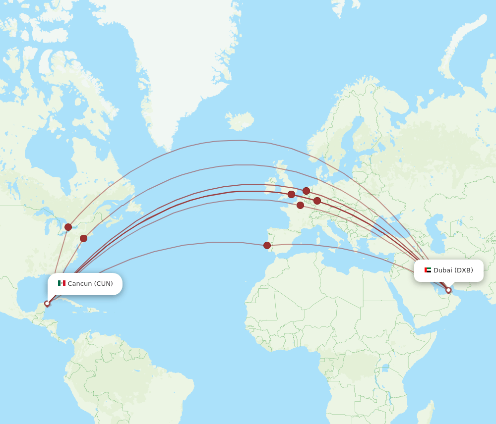 DXB-CUN flight routes