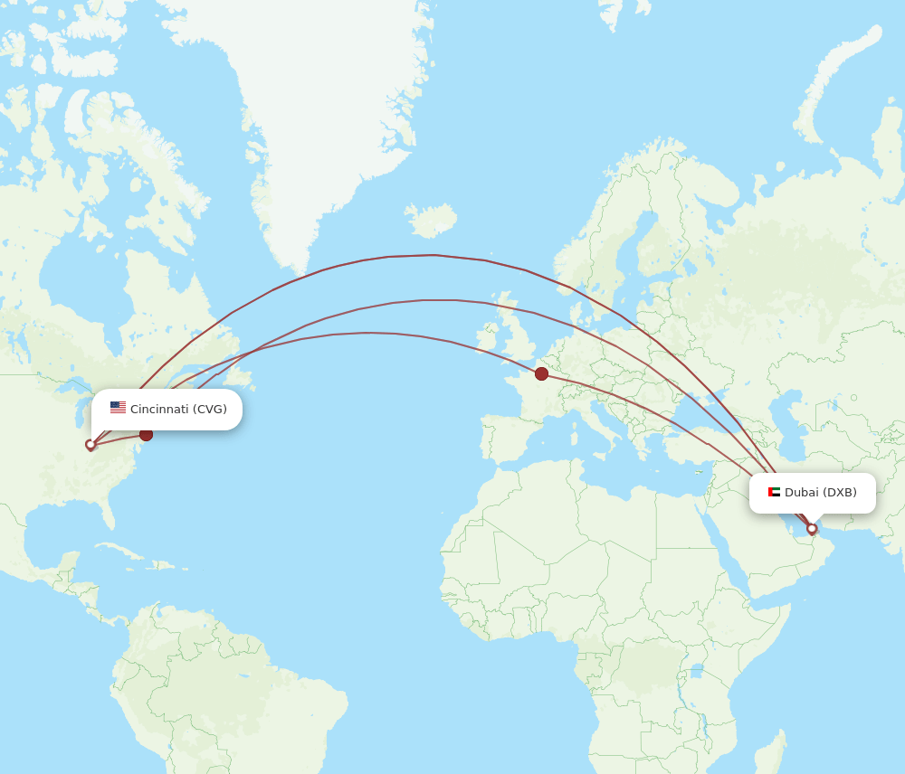 DXB-CVG flight routes