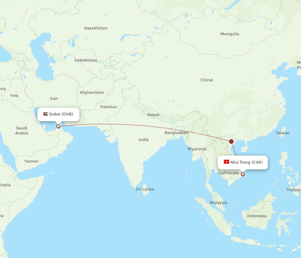 DXB-CXR flight routes