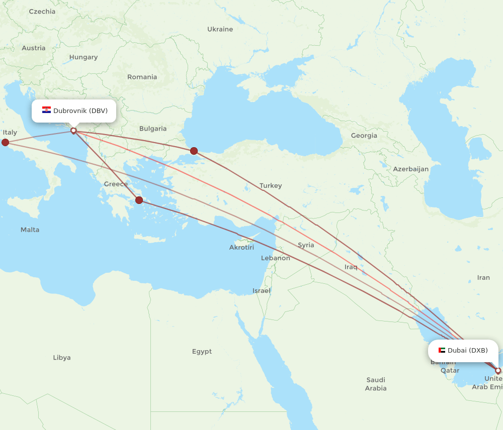 DXB-DBV flight routes