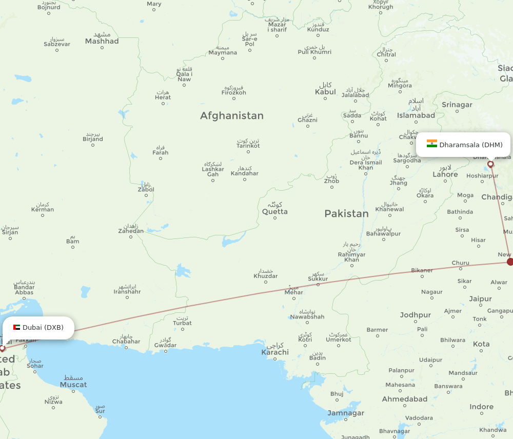 DXB to DHM flights and routes map