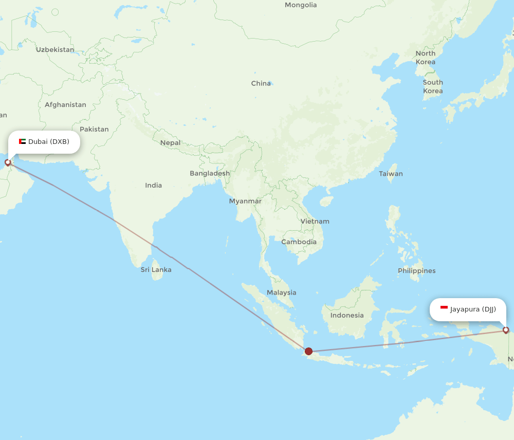 DXB to DJJ flights and routes map