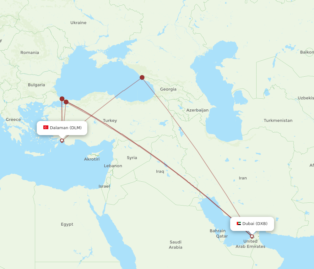 DXB to DLM flights and routes map
