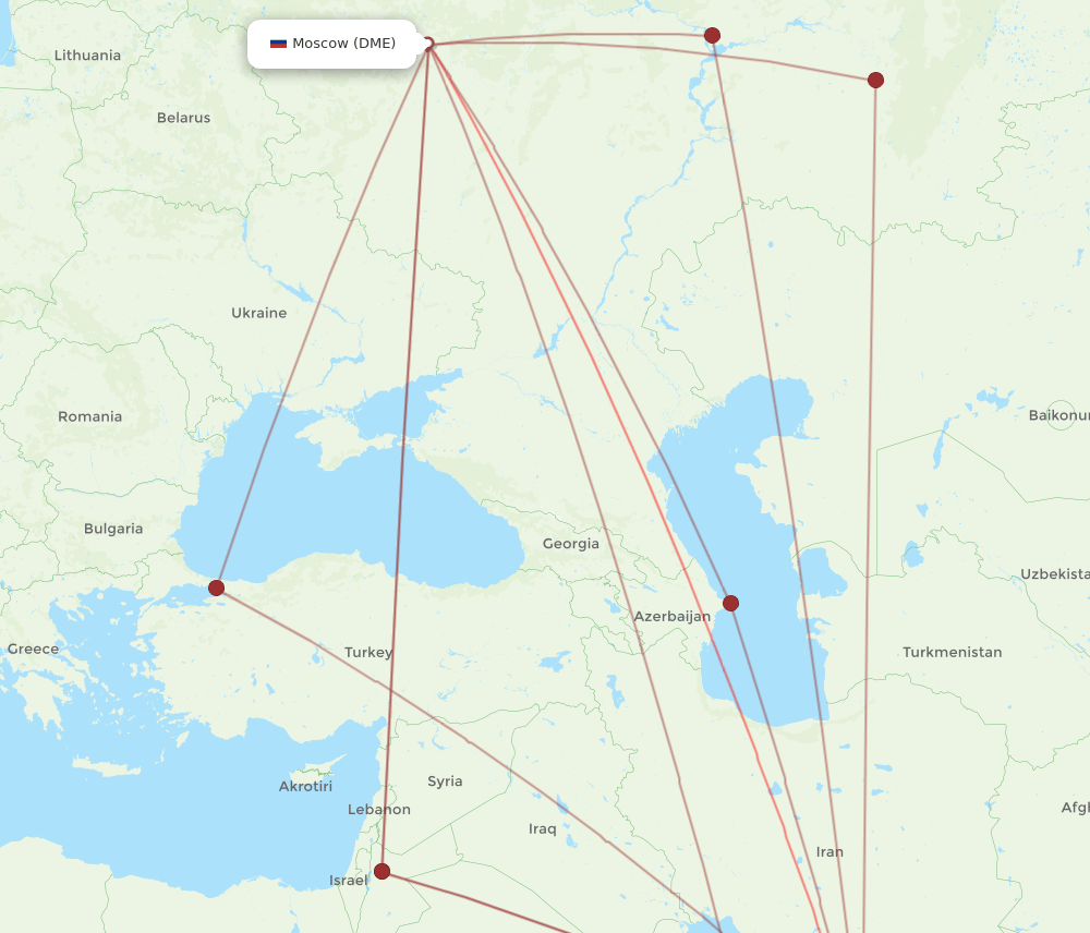 DXB to DME flights and routes map