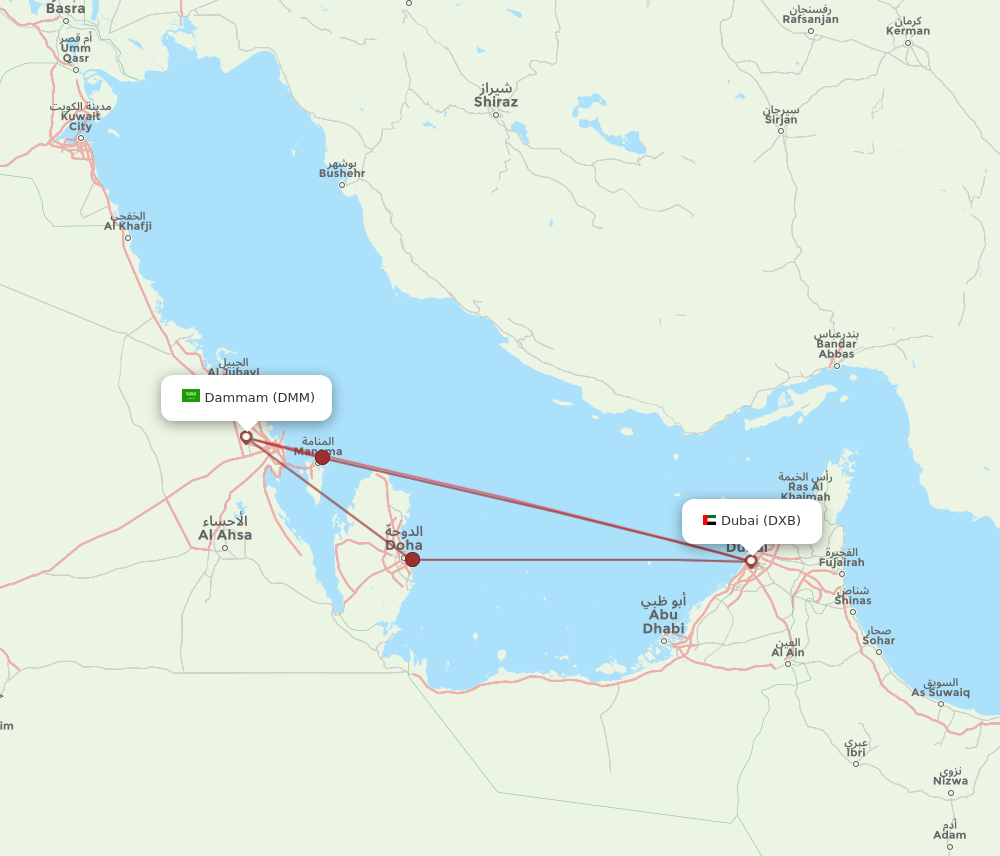 DXB to DMM flights and routes map