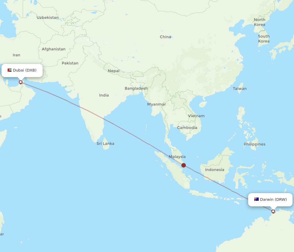 DXB to DRW flights and routes map