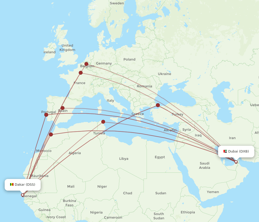 DXB-DSS flight routes