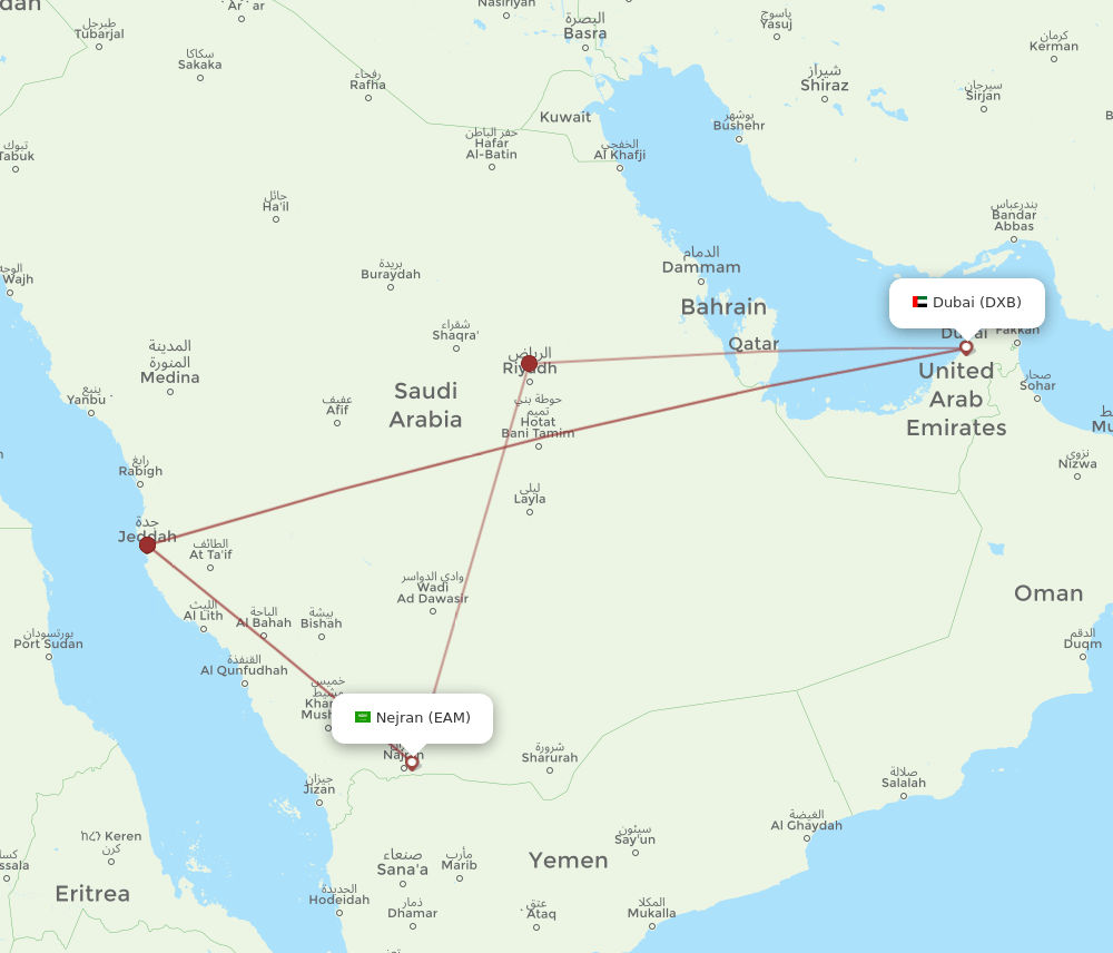 DXB-EAM flight routes