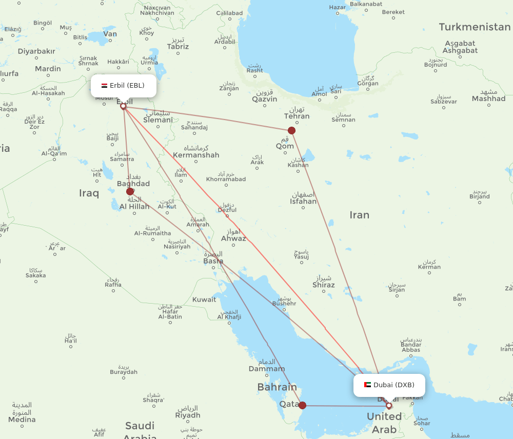 DXB-EBL flight routes