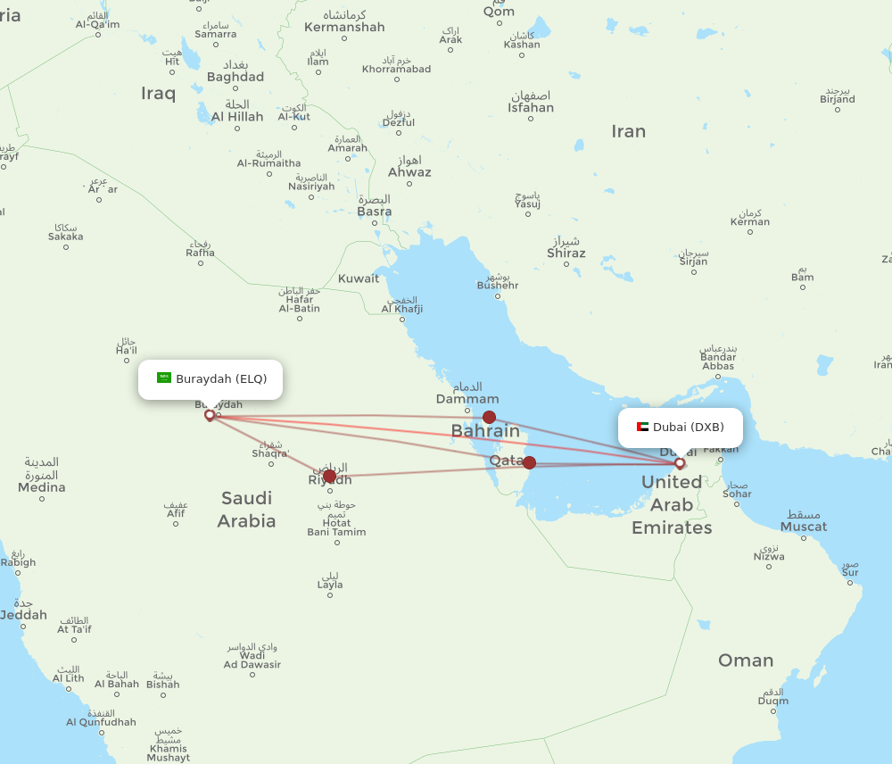 DXB to ELQ flights and routes map