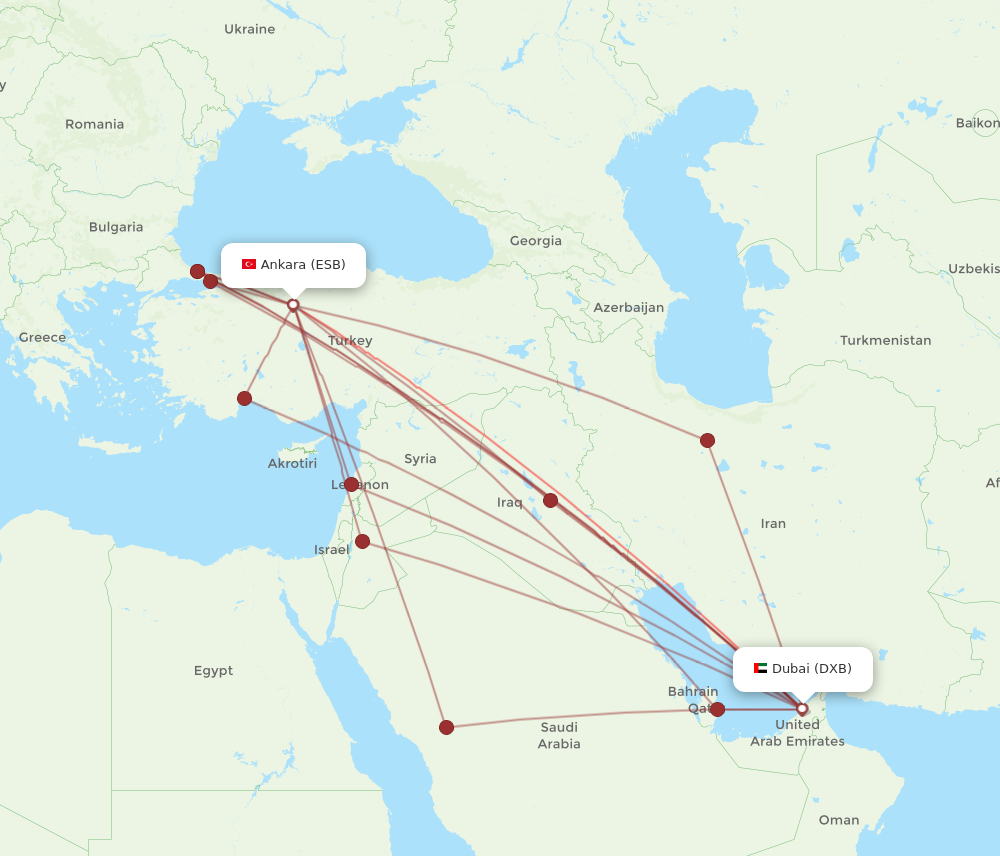 DXB to ESB flights and routes map