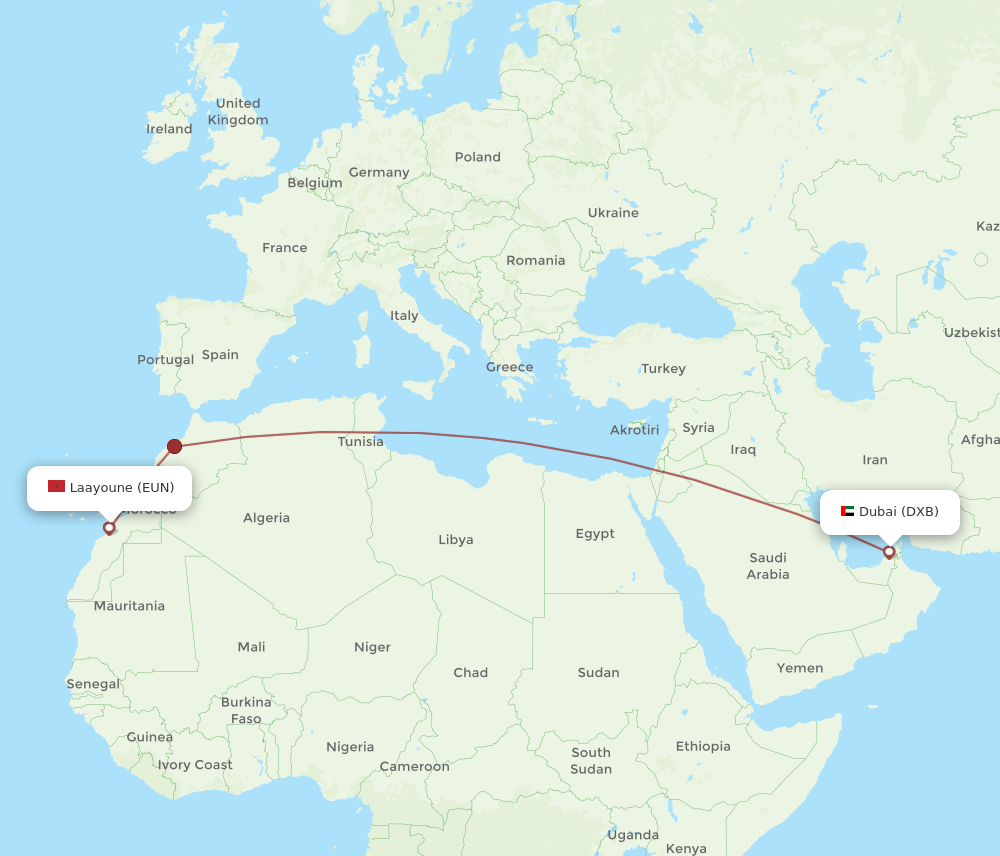 DXB-EUN flight routes