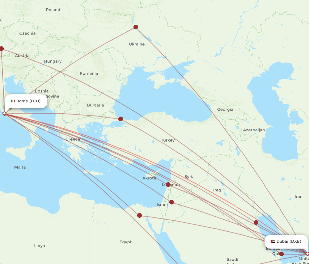 DXB to FCO flights and routes map