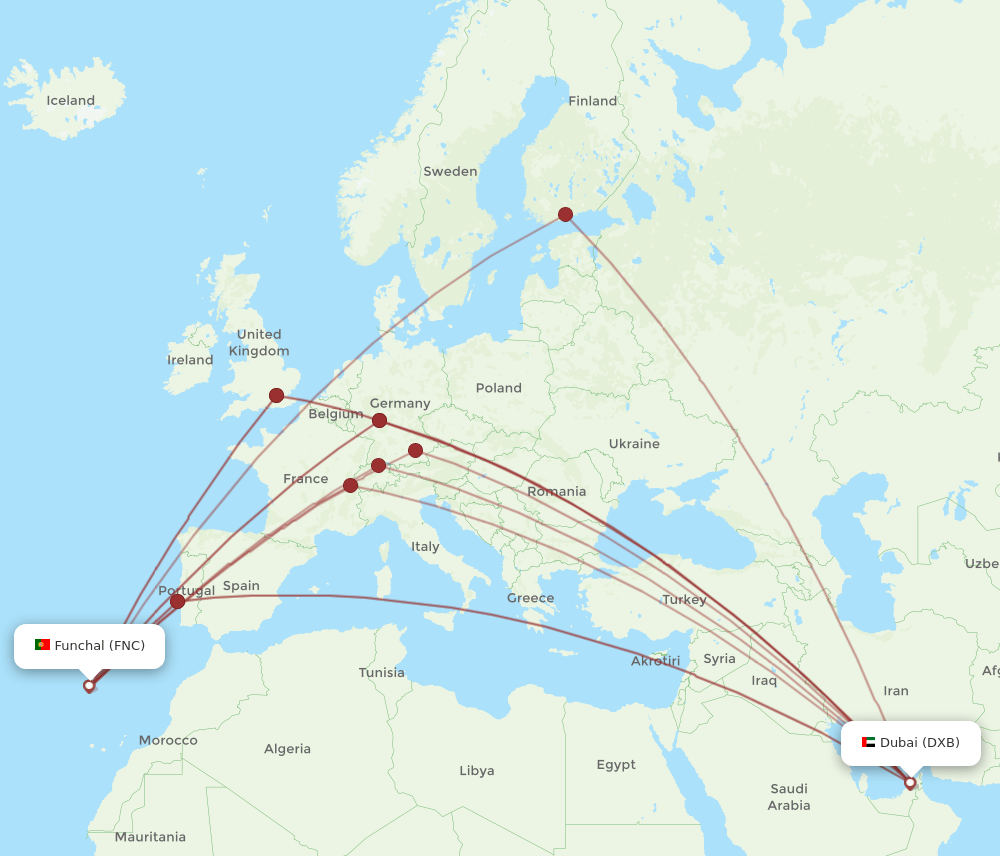 DXB-FNC flight routes
